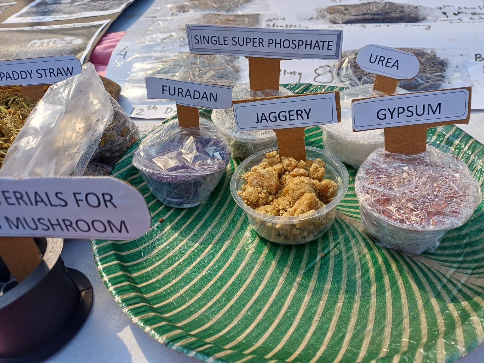 Labelled compost materials used for mushroom cultivation